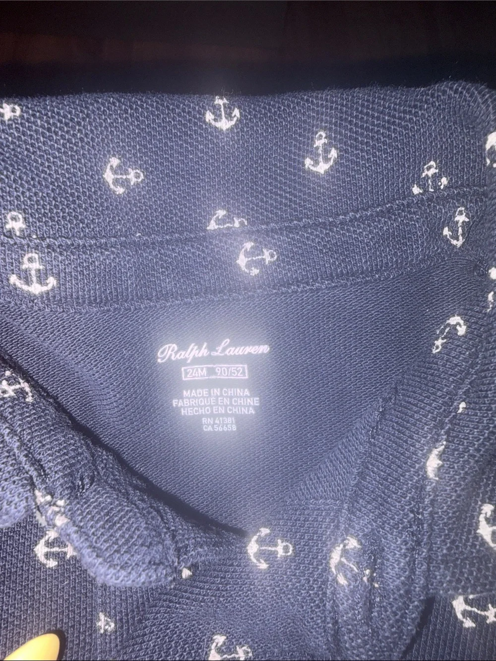 Ralph Lauren Navy Polo with White Anchor Print - Kids